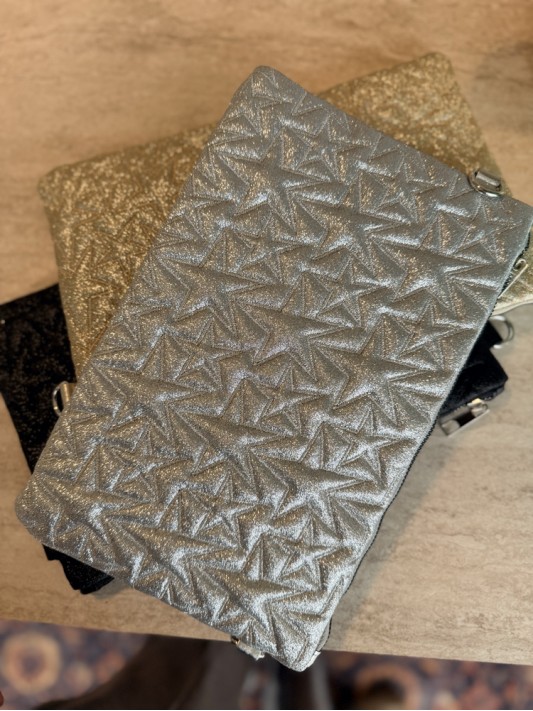 Gümüş Yıldızlı Clutch Çanta