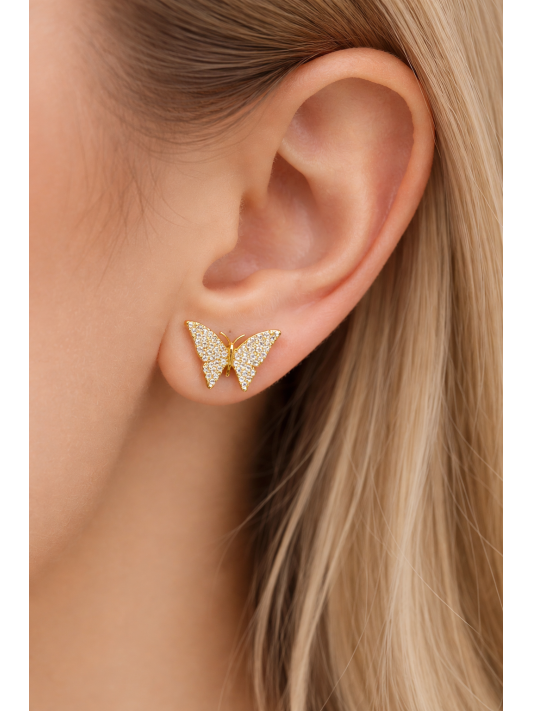 Gümüş İğneli Zirkon Taşlı Kelebek Küpe