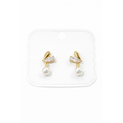 Gümüş İğneli Zirkon Taşlı Kalpli İncili Küpe