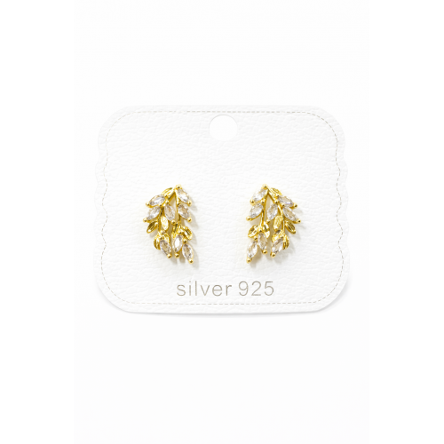 Gümüş İğneli Zirkon Taşlı Salkım Yapraklı Küpe