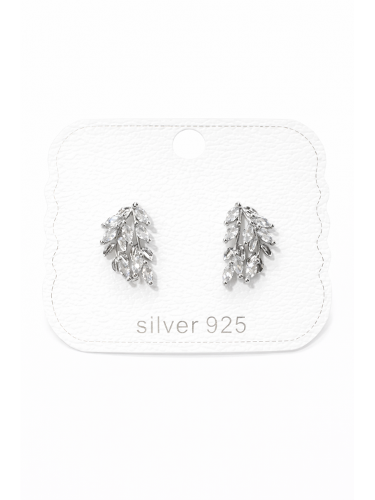 Gümüş İğneli Zirkon Taşlı Salkım Yapraklı Küpe