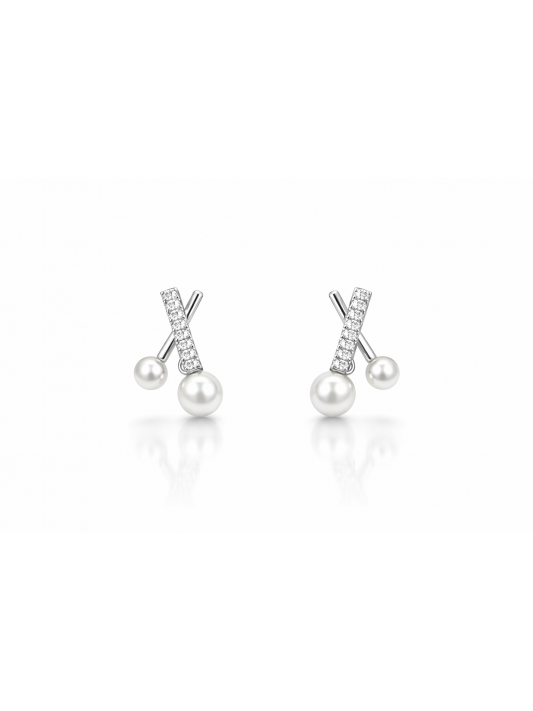 Gümüş İğneli Zirkon Taşlı İncili Küpe