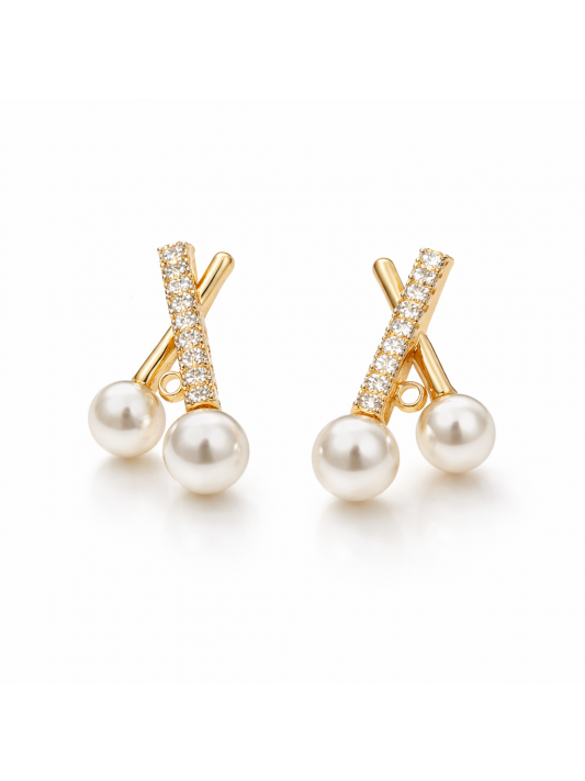 Gümüş İğneli Zirkon Taşlı İncili Küpe