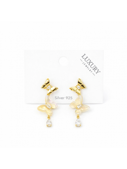 Gümüş İğneli Zirkon Taşlı Kelebekli Salkım Küpe