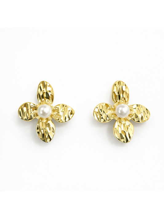 Çiçekli İncili Gümüş İğneli Küpe