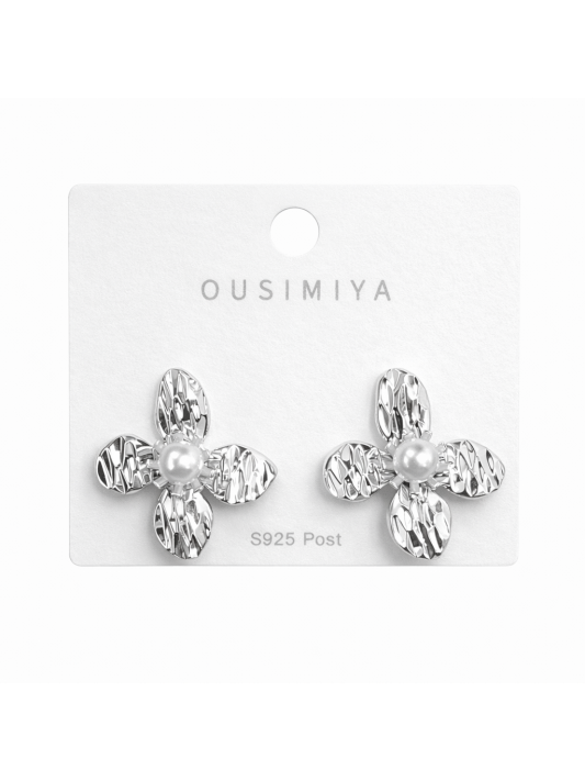 Çiçekli İncili Gümüş İğneli Küpe