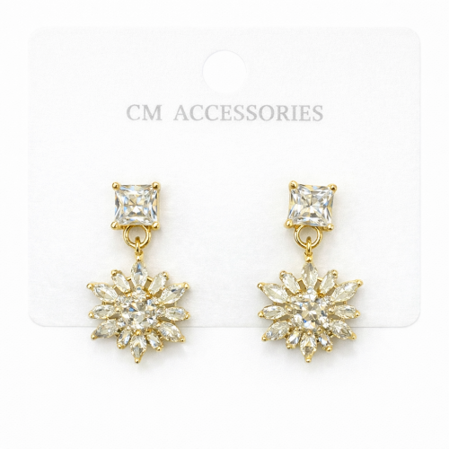 Baget Taşlı Gümüş İğneli Küpe