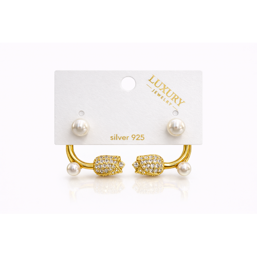 Zirkon Taşlı Gümüş İğneli Gül Küpe