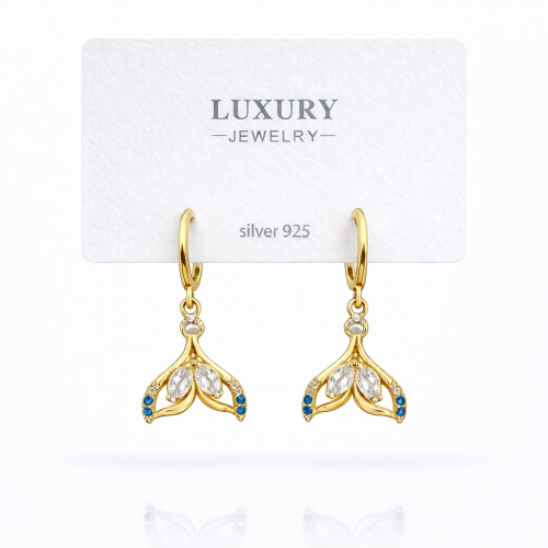 Sallantılı Zirkon Taşlı Gümüş İğneli Balık Kuyruğu Küpe