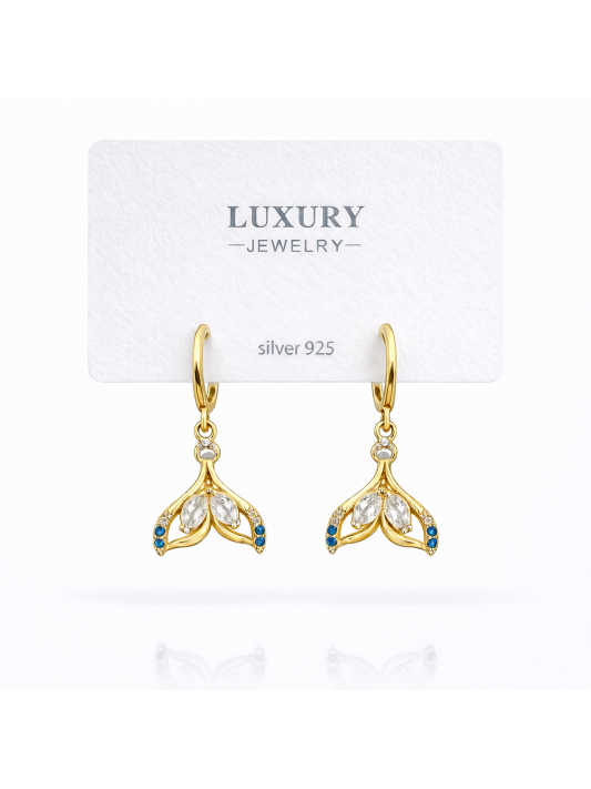 Sallantılı Zirkon Taşlı Gümüş İğneli Balık Kuyruğu Küpe