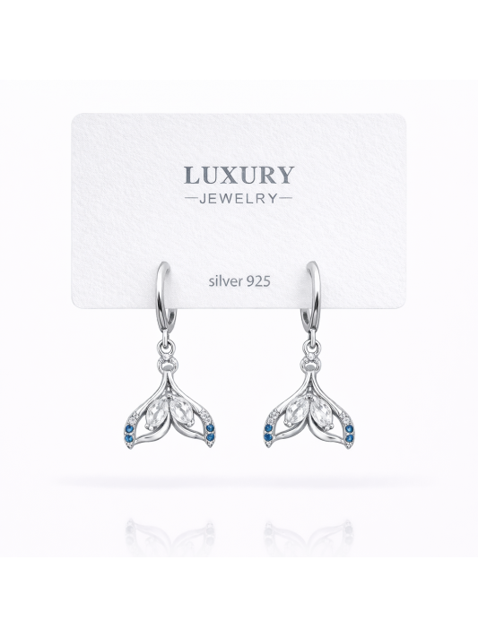 Sallantılı Zirkon Taşlı Gümüş İğneli Balık Kuyruğu Küpe