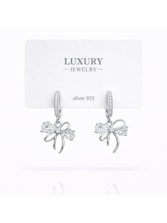 Sallantılı Zirkon Taşlı Gümüş İğneli Küpe