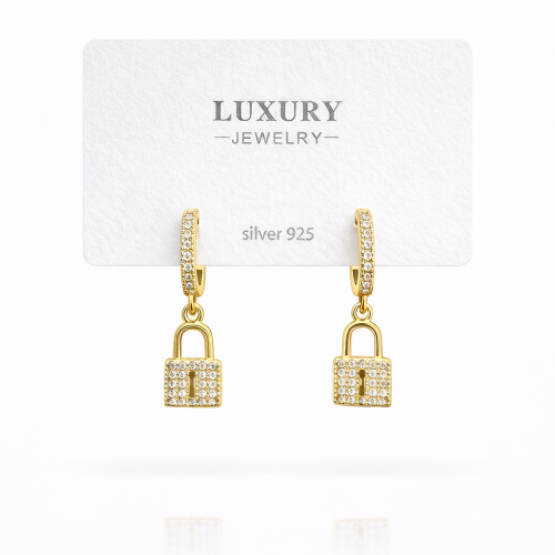 Sallantılı Zirkon Taşlı Gümüş İğneli Kilit Küpe