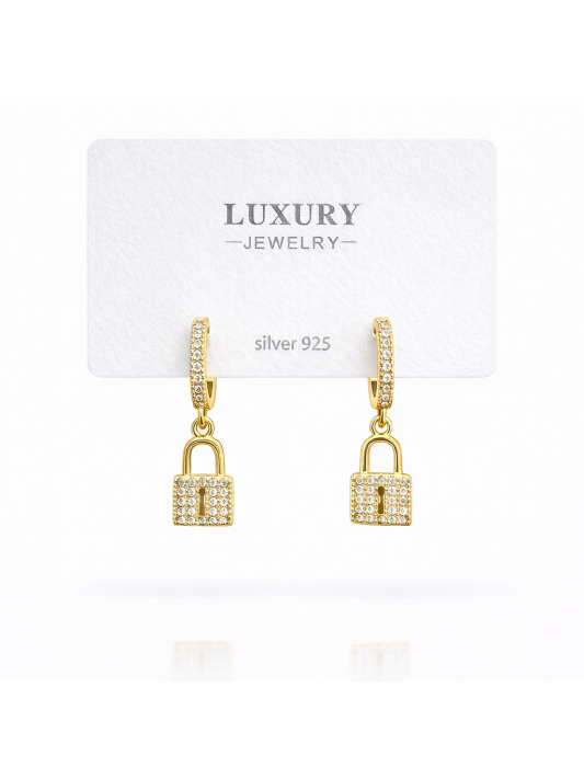 Sallantılı Zirkon Taşlı Gümüş İğneli Kilit Küpe