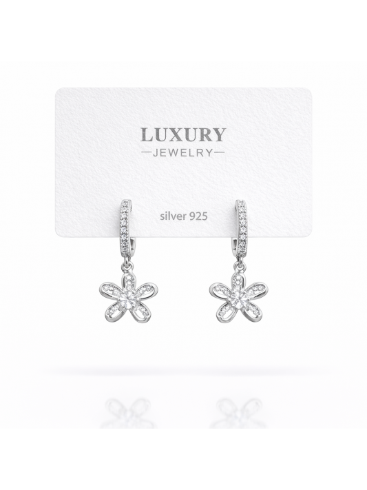 Sallantılı Zirkon Taşlı Gümüş İğneli Küpe