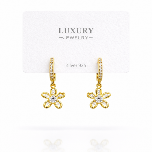 Sallantılı Zirkon Taşlı Gümüş İğneli Küpe