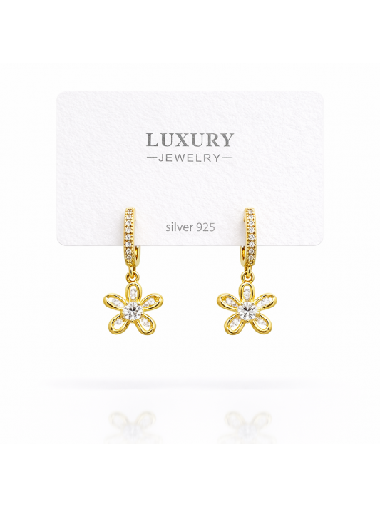 Sallantılı Zirkon Taşlı Gümüş İğneli Küpe