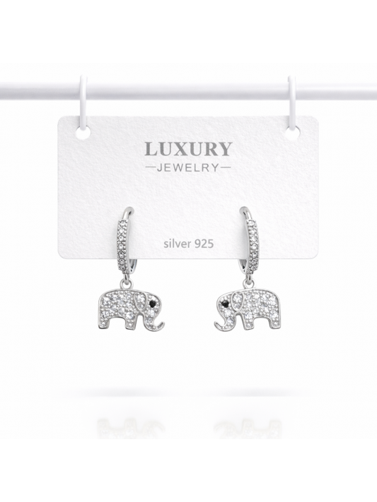 Sallantılı Zirkon Taşlı Gümüş İğneli Fil Küpe