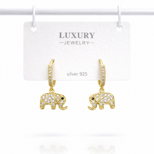 Sallantılı Zirkon Taşlı Gümüş İğneli Fil Küpe