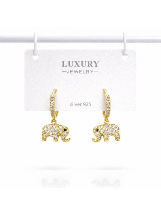 Sallantılı Zirkon Taşlı Gümüş İğneli Fil Küpe