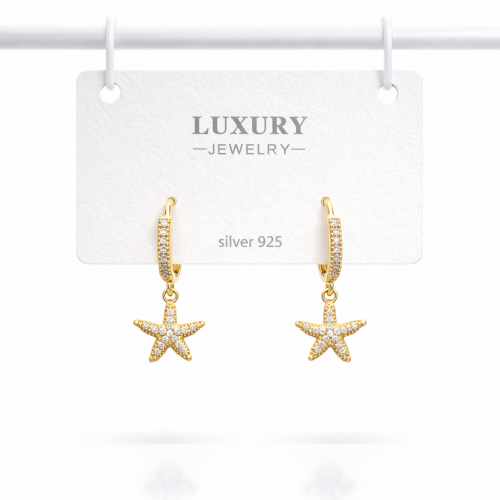 Sallantılı Zirkon Taşlı Gümüş İğneli Deniz Yıldızı Küpe