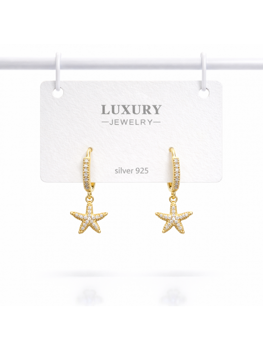 Sallantılı Zirkon Taşlı Gümüş İğneli Deniz Yıldızı Küpe