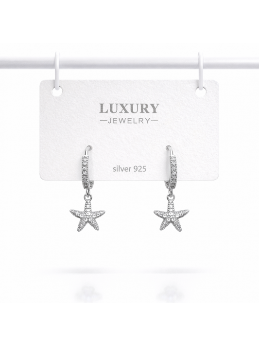 Sallantılı Zirkon Taşlı Gümüş İğneli Deniz Yıldızı Küpe