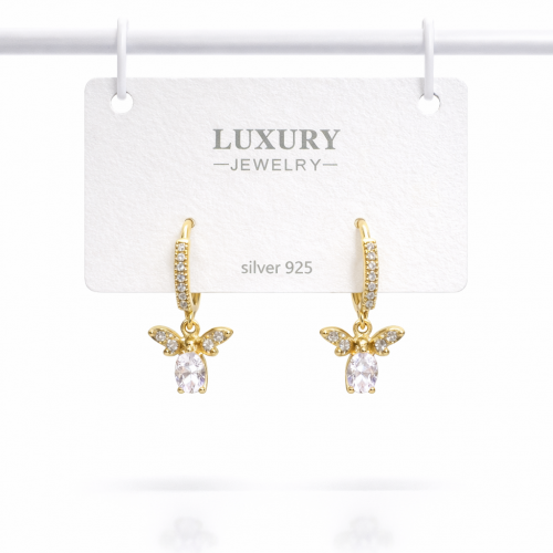 Sallantılı Zirkon Taşlı Gümüş İğneli Arı Küpe