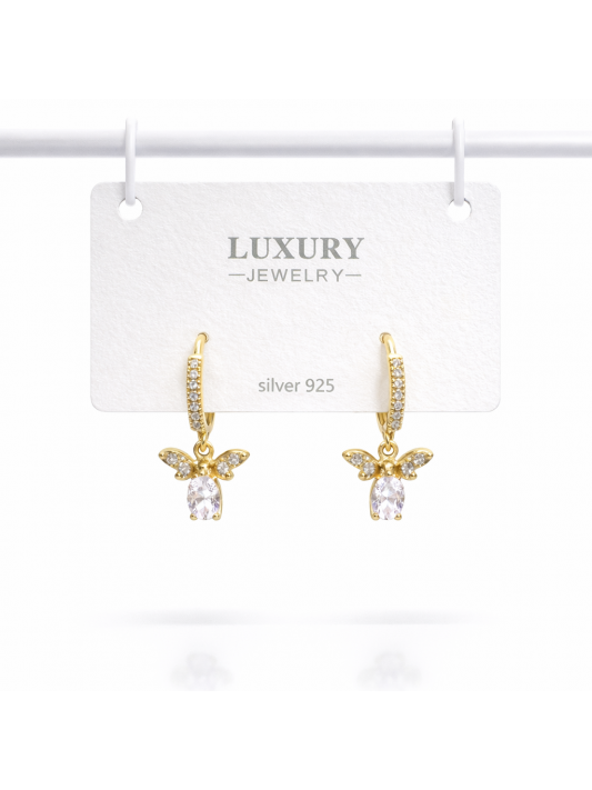 Sallantılı Zirkon Taşlı Gümüş İğneli Arı Küpe