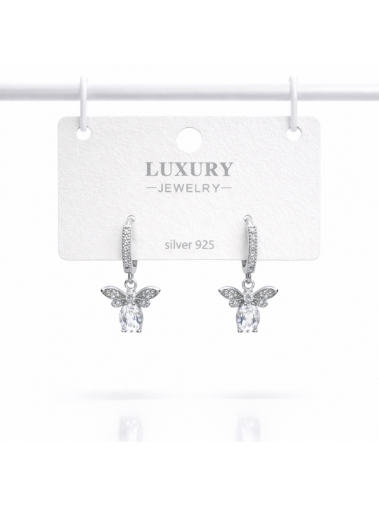 Sallantılı Zirkon Taşlı Gümüş İğneli Arı Küpe