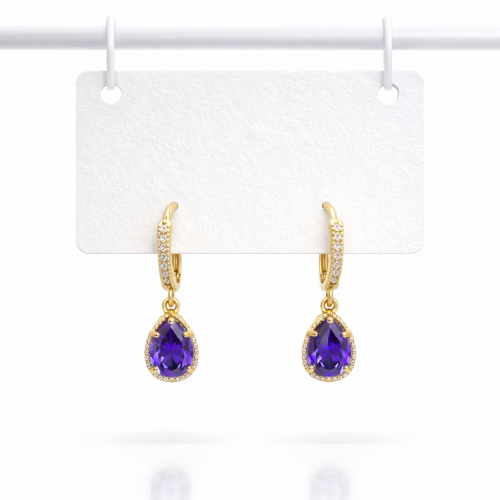 Sallantılı Zirkon Taşlı Gümüş İğneli Küpe