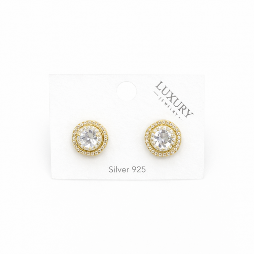 Yuvarlak Baget Taşlı Gümüş İğneli Küpe