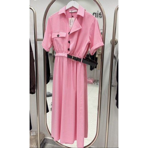 Kemerli Pembe Elbise