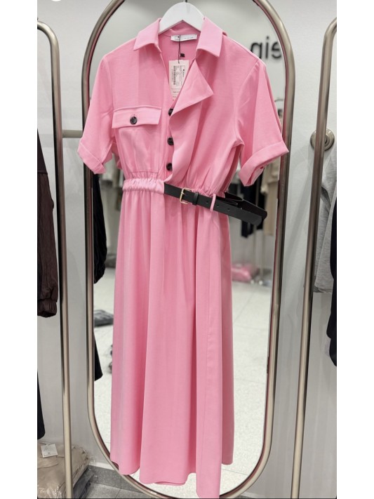 Kemerli Pembe Elbise