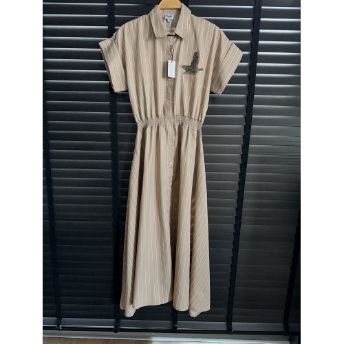 Orjinal Marka Çizgili Vizon Elbise