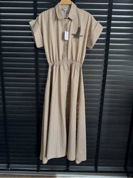 Orjinal Marka Çizgili Vizon Elbise