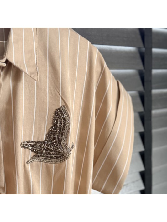 Orjinal Marka Çizgili Vizon Elbise