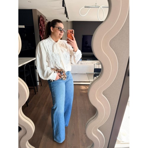 Bağlama Yaka Ekru Gömlek