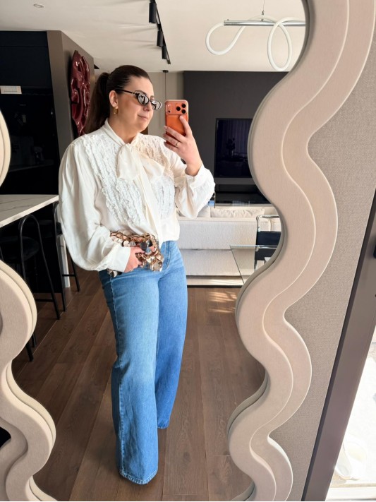 Bağlama Yaka Ekru Gömlek