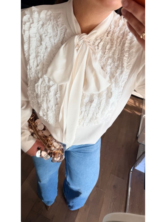 Bağlama Yaka Ekru Gömlek