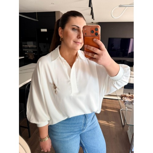 Ekru Salaş Saten Gömlek