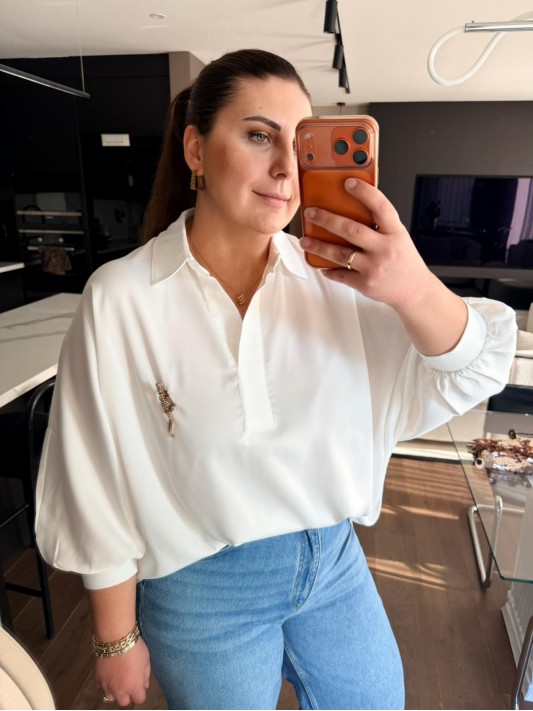 Beyaz Salaş Saten Gömlek