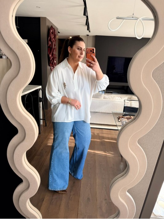 Beyaz Salaş Saten Gömlek