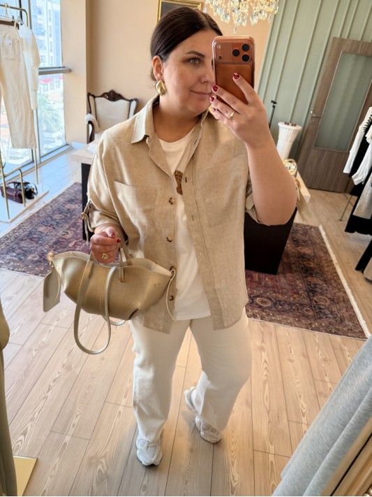 Likralı Bej Rengi Jean