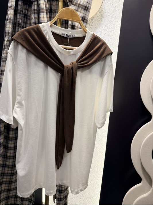 Kahverengi Bağlamalı Tişört