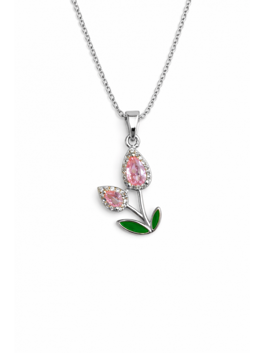 Zirkon Taşlı Çelik Kolye